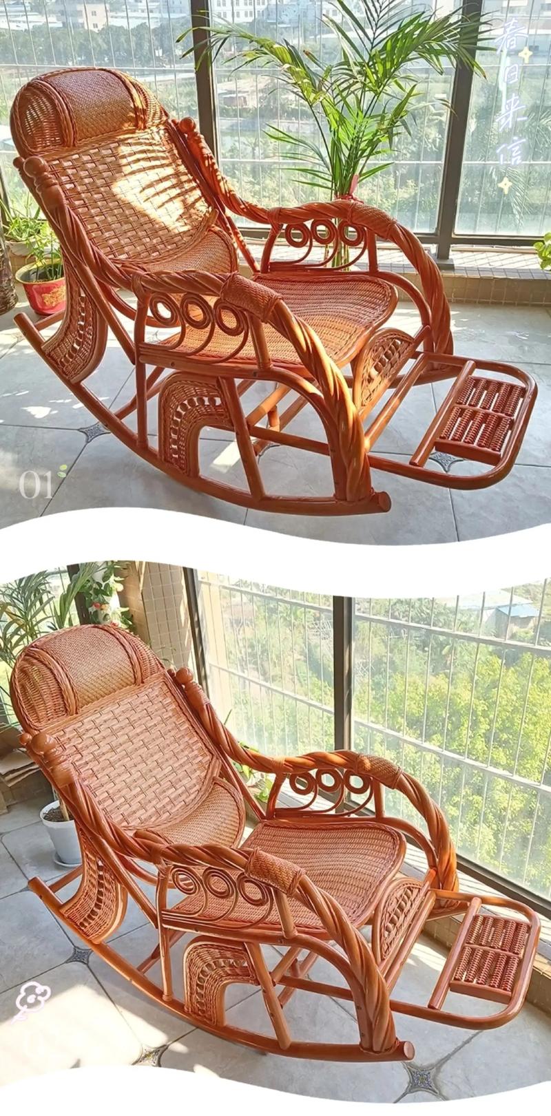 藤椅天然真藤搖椅躺椅午睡:/ 藤編搖搖椅老人家用陽(yáng)臺(tái)休閑成人